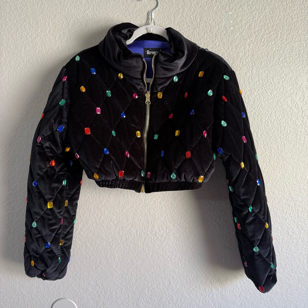 Dolls Kill Black Gem Bomber Jacket Horoscopez natural wonder puffer